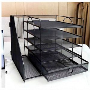 5-Tier Metal Paper Letter <b>Organizer</b> with <b>File</b> Holder Desk <b>Organizer</b> with Drawer Mesh Desktop Storage with Magazine Holder - Product Image 3