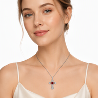 Collier pendentif croix en argent S925 incrusté de pierres précieuses naturelles pour femmes, fabrication OEM ODM sur mesure, vente en gros, ensemble de bijoux fins, cadeau, nouveauté