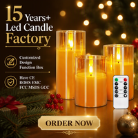 Bougies LED en verre sans flamme à piles, effet vacillant, en cire véritable, avec télécommande et minuterie, pour thème de Noël (OEM/ODM)
