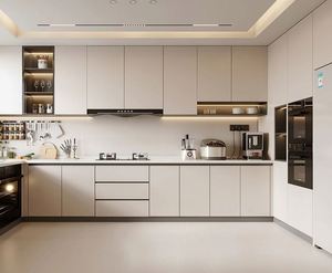 Gabinetes de Cocina Modulares de Madera Contrachapada con Acabado Melamina, Diseño de Grano de Madera, Fregadero Incluido, Estilo Moderno, Tamaño Personalizable - Product Image 1