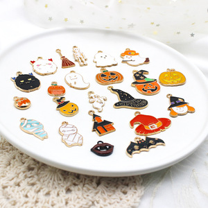 Модные милые позолоченные украшения для Хэллоуина, эмалированная тыква, шляпа с черепом, шармы ведьмы для изготовления браслетов - Product Image 2