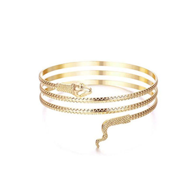 Golden three circle snake arm ring
