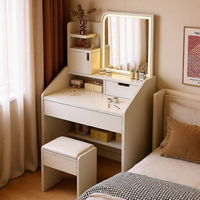 Tocador Moderno de Estilo Francés con Espejo Iluminado y Gabinete de Almacenamiento, Tocador Simple para Dormitorio Principal, Ideal para Apartamentos Pequeños