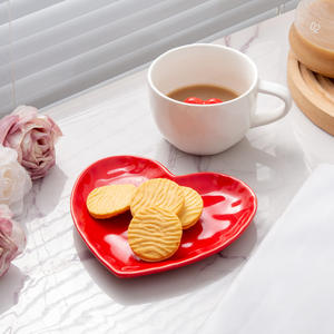 Chaozhou White <b>Coffee</b> <b>Cup</b> With Red <b>Saucer</b> Set Solid Color Durable Home Use - Product Image 4