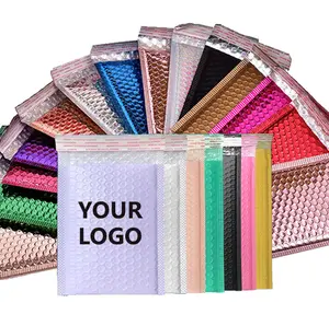 사용자 정의 로고 퇴비 핑크 블랙 메탈릭 배송 전송 폴리 버블 메일러 랩 파우치 패딩 봉투 포장 가방