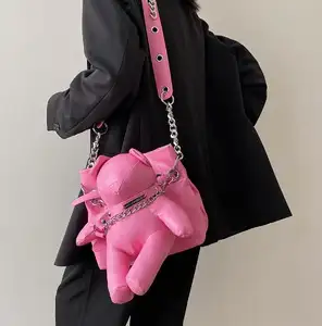 Kalanta Luxury Teddy Bear Fashion Cross body Bag 2023 Pink Elegant Girls Lady Cute Gym Fashion Shoulder Bag For Women
