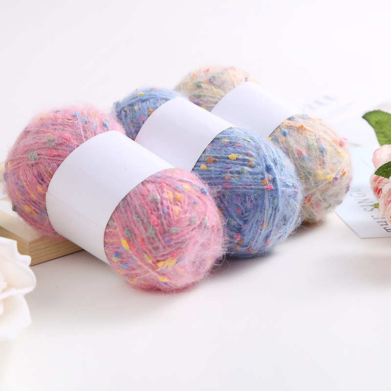 Wholesale Fancy Soft Fluffy Rainbow Colors Acrylic Polyester Blended Yarn Doted Mohair Knitting Yarn Fleece Yarn for Crocheting