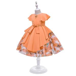 Customizável Novo Estilo Vestido Bordado O-pescoço Manga Curta Bow Camadas Impresso Girl <span class=keywords><strong>Dresses</strong></span> - Product Image 2