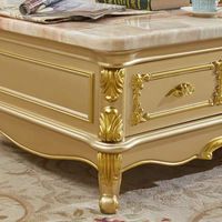 Table basse en bois massif de style européen avec tiroirs de rangement et plateau en marbre pour le salon