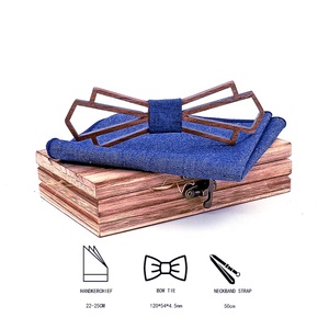 Juego clásico de caja de regalo con <span class=keywords><strong>pajarita</strong></span> y pañuelo de madera ahuecada para trajes de hombre - Product Image 2