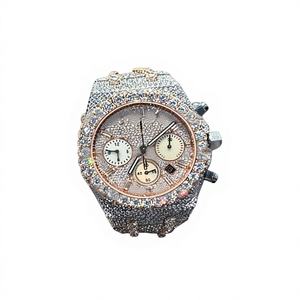 Montre VVS1 en or rose avec diamants moissanite, cadran en verre glacé, boîtier en acier inoxydable bicolore, bracelet à fermoir, résistance à l'eau 10 bars - Product Image 1