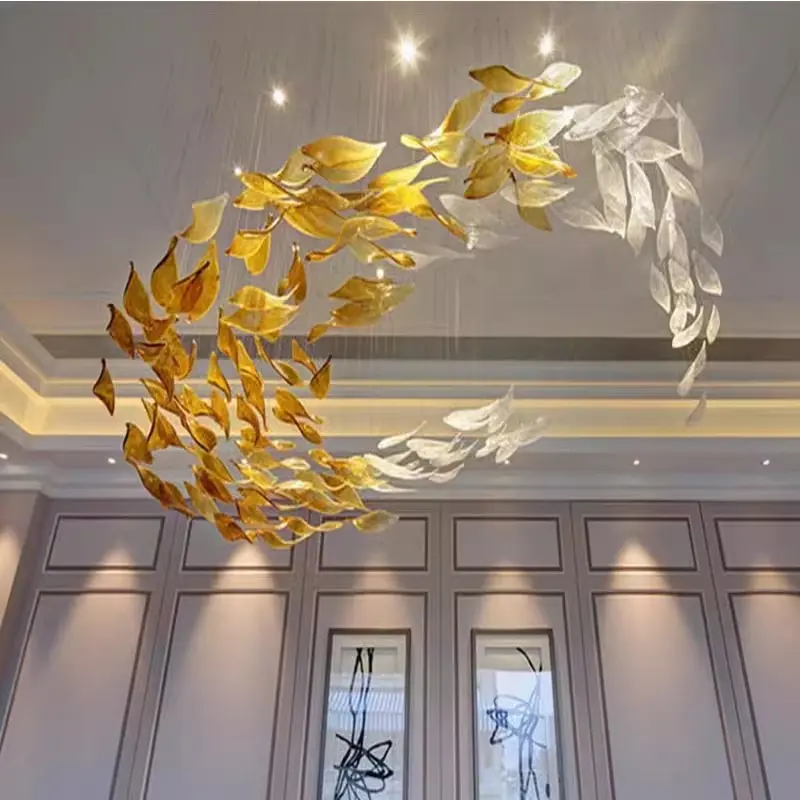कस्टम होटल लॉबी बिक्री विभाग रेत टेबल बैंक्वेट हॉल मछली के आकार का रिबन सजावट गैर-मानक झूमर