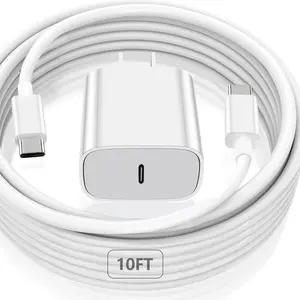 20W PD USB C Fast Charger with 10FT Extra Long for iPad Charger Fast Charging Cord