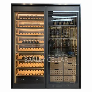 BARLEY cellar custom automatic door luxury wine cellar with Spain cedar wood shelves and drawers