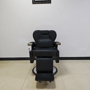 Chaise de barbier hydraulique noire en similicuir avec dossier et accoudoirs réglables, base ronde, mobilier de salon - Product Image 1
