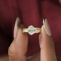 Bague de fiançailles en or massif 10K/14K/18K avec diamant de laboratoire ovale 1 carat, trois pierres et pierres latérales en forme de poire, certifiée IGI CVD/HPHT, personnalisable