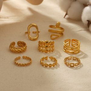 도매 패션 스테인레스 스틸 기하학적 조절 링 여성 스러움 18K 골드 도금 링 - Product Image 3