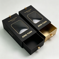 Boîte à tiroir coulissant de luxe personnalisée en deux parties, noir mat, avec fenêtre découpée et estampage à chaud doré pour emballage cadeau de parfum