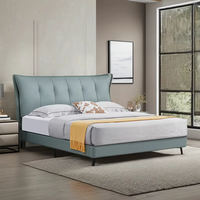 Cama de cuero minimalista italiana, cama principal suave moderna de alta calidad, marco de madera maciza, cama doble lateral al ras