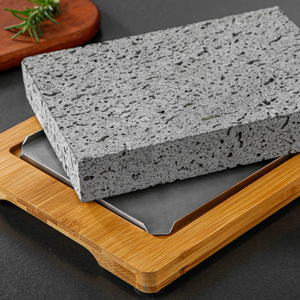 Piatto da bistecca in <span class=keywords><strong>pietra</strong></span> <span class=keywords><strong>lavica</strong></span> con vassoio di bambù cottura di pietre calde per bistecca griglia interna sfrigolante bistecca calda <span class=keywords><strong>pietra</strong></span> da cucina Set di rocce - Product Image 3