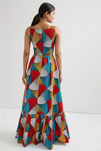 2023 Summer Casual Fashion Women Geometric Cotton <strong>African</strong> Maxi <strong>Dress</strong> - Product Image 3