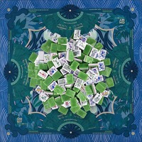 Jeu de Mahjong américain, 160 tuiles en acrylique marbré bleu-vert, tapis de jeu antidérapant à motif botanique pour 4 joueurs