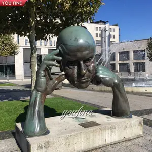 Busto de latón para exteriores de jardín para hombres, busto de Thinker de bronce, estatua de cabeza, escultura