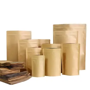 Stand Up fermuar kahverengi Kraft kağıt açılıp kapanabilir kilitli isı yapışmalı gıda depolama Doypack ambalaj plastik torba