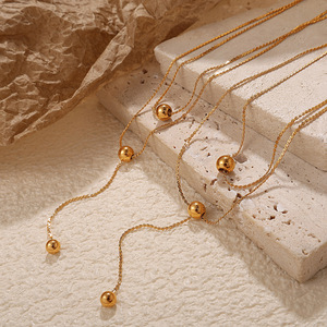 Double Layer Ball <b>Bead</b> <b>Necklace</b> Gold Stainless Steel Women's Minimalist Daily Wear Fashion Chain <b>Necklace</b> - Product Image 1