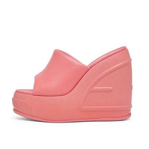 Sandales à talons hauts compensés à semelle épaisse, tongs de couleur unie, chaussures à bout ouvert pour femmes, plateforme rehaussante - Product Image 1