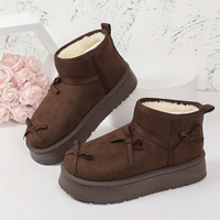 Bottes de neige à plateforme pour femmes, décor à nœuds, en faux daim, semelle épaisse, doublure moelleuse, bottines chaudes à enfiler, 3 couleurs