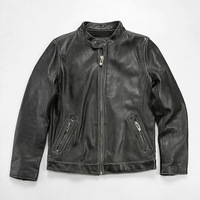 Jaket Kulit Sapi Pria, Jaket Kulit Asli, Jaket Sepeda Motor, Jaket Kulit Asli, Jaket Kulit Sapi Ukuran Plus, Kerah Berdiri, Vintage, Retro, Santai, Luar Ruangan