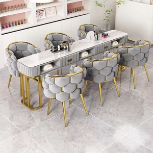 KELLY - Muebles de Salón de Belleza Modernos y Lujosos de la Serie Blanco Dorado y Gris, Mesa de Manicura con Tapa de Vidrio - Product Image 3