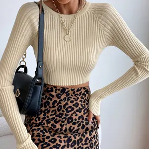 Wholesale Customize Logo 2 Pcs Women Clothing Crop Tops Sexy Women Long Sleeve Top Leopard Print Short Skirt