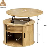 Meilleure Vente : Table Basse Moderne en Bois Rond avec Rangement Caché et Étagères Ouvertes, Plateau Relevable