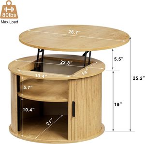 Tavolino da Caffè Best Seller Moderno <span class=keywords><strong>in</strong></span> <span class=keywords><strong>Legno</strong></span> con Vano Nascosto e Ripiani Aperti, Piano Sollevabile - Product Image 2