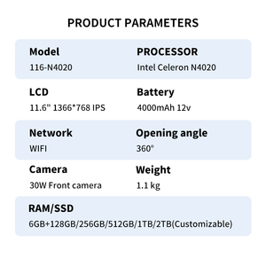 Portátil Táctil de 11.6 Pulgadas 360 ° <span class=keywords><strong>C</strong></span> 6GB LPDDR4 SSD 512GB 2TB Máx. Computadora Portátil Educativa para Uso Doméstico - Product Image 6