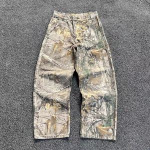 Vente directe usine transfrontalière Nouveauté 2025 Jean droit camouflage délavé vintage style rétro streetwear décontracté polyvalent pour le travail - Product Image 1