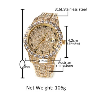Iced Out Arabe Nombre <span class=keywords><strong>Montre</strong></span> Diamant Bling Montres Rondes Pour Hommes Femmes Montres En Gros - Product Image 6