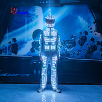 Costume de robot de danse LED futuriste, armure lumineuse pour homme, vêtements de scène, costume programmable, casque de mecha, costume RGB noir