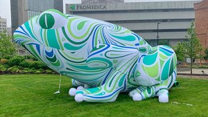 Scultura Gonfiabile Gigante Personalizzata a Forma di Rana con Stampa Astratta, Mascotte Animale per Mostre d'Arte, Piazze Cittadine e Strade - Product Image 2
