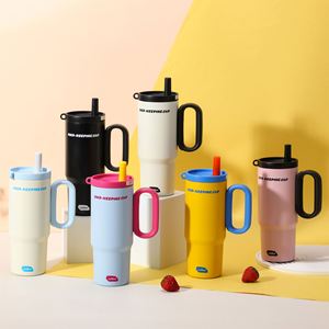 24oz 720ml <b>Macaron</b> Handle Travel Car Tumbler Vacuum Insulated Mug Lid Straw Non-Slip OEM Custom Colorful - Product Image 5