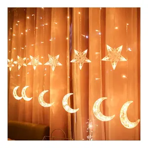Outdoor Garland Wall Window Crystal Star Moon Fairy Wedding Room Party String Lights Ramadan Decorative Led Curtain