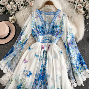 Vendita Diretta dalla Fabbrica 2026 <span class=keywords><strong>Elegante</strong></span> Abito Lungo da Donna, Vestito da Sera Stampato <span class=keywords><strong>con</strong></span> <span class=keywords><strong>Scollo</strong></span> a V Profondo e Fibbia, Design Lungo e Snellente - Product Image 4