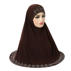Venta caliente sólido dobladillo grande cristal <span class=keywords><strong>Sarima</strong></span> diamante sombrero malayo turbante Hijab Khimar musulmán señora instantánea monocromo velo bufanda Tudung - Product Image 2