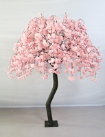 8 Pot Tanaman Hias Tinggi 5 kaki Warna Burgundy Ungu dengan Lampu LED Oranye,  Pohon Sakura Jepang Biru 10 kaki untuk Dekorasi Dalam Ruangan
