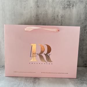 Bolsas de papel con estampado de arte, color <span class=keywords><strong>rosa</strong></span>, elegante, estampado en caliente, logotipo de lujo, regalo de compras, bolsa de papel con cinta, gran oferta - Product Image 3