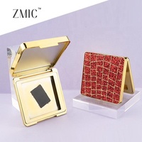 Étui compact de luxe doré vide en cuir carré avec miroir, étui cosmétique brillant en ABS pour palette de fard à joues, vente en gros