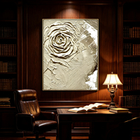 Grande toile texturée Wabi Sabi, peinture à l'huile impressionniste de bourgeons de roses blanches, peinte à la main, taille personnalisée, décoration murale pour