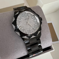 Montre-bracelet pour femme, cadran argenté, acier inoxydable noir, bracelet de 22 mm, chronographe à aiguilles, mouvement à quartz, index des heures en forme de barre